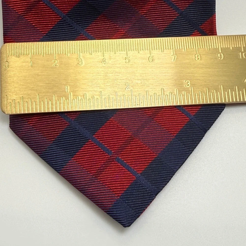 Breuer Plaid Silk Necktie One Size Red Navy Blue Preppy Classic Professional